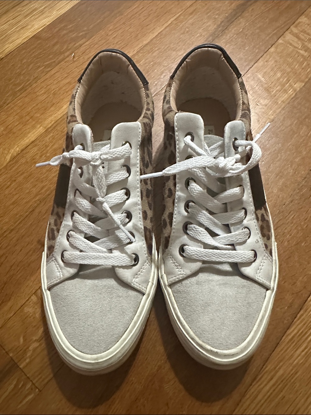 Vintage Havana Dina Leopard Print Lace-Up Sneakers in White and Brown